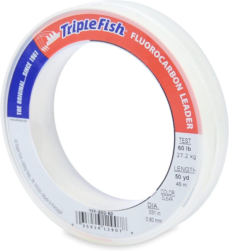 Triple Fish 100% Fluorocarbon Fishing Leader - Clear Invisible Strong and Heavy Duty Highly Abrasion Resistant, Fast Sinking Freshwater & Saltwater - Image 1